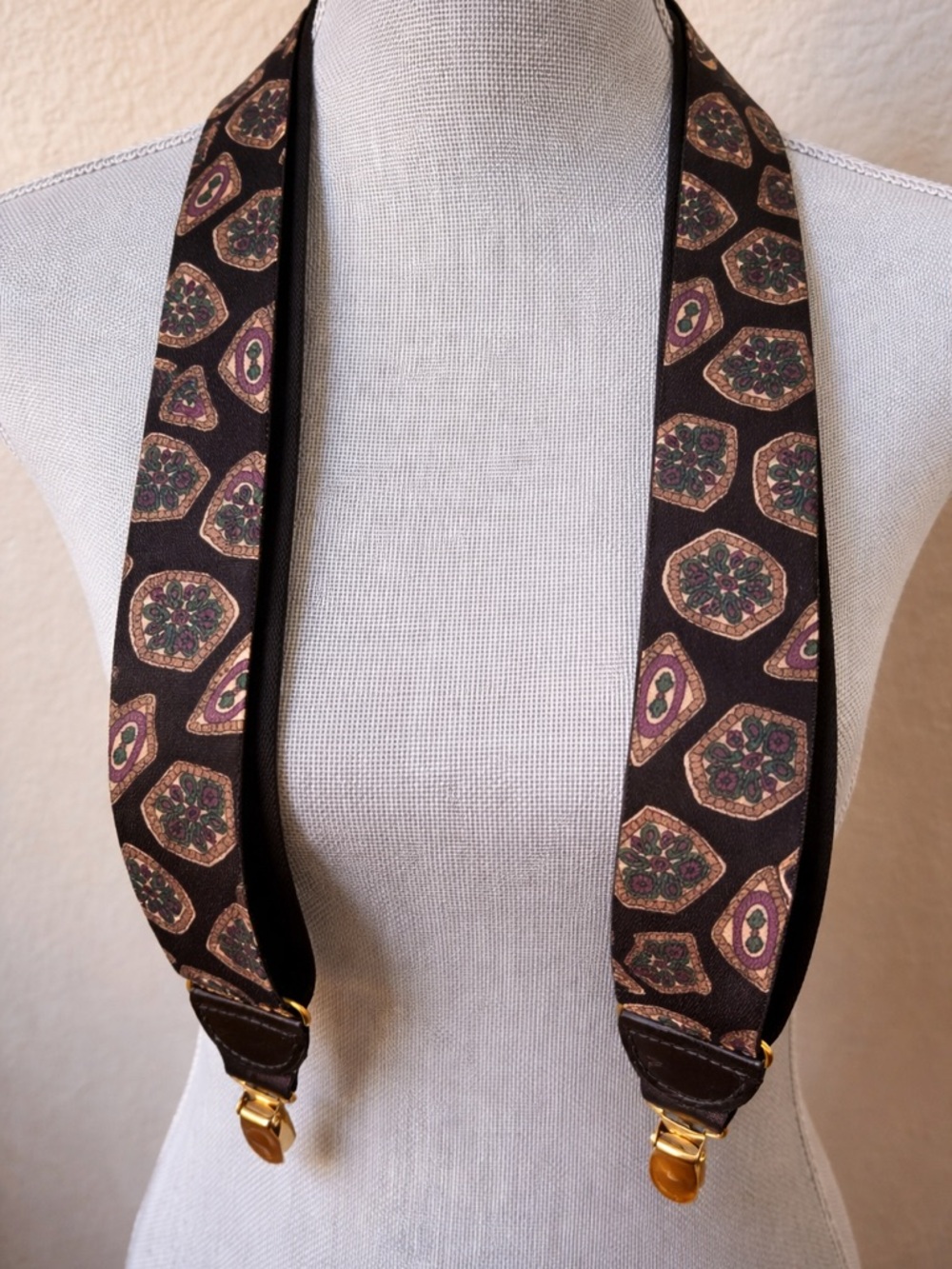 Vintage Patterned Suspenders Y-Back Germany Hardware Adjustable Braces